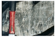 What type of metamorphic feature is shown in this photograph?   A) anticline B) syncline C) monocline D) lineation