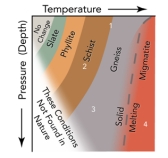 Which of the numbers on this figure indicates low pressure/high temperature metamorphic conditions?   A) 1 B) 2 C) 3 D) 4