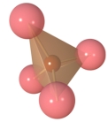 What type of atom is represented by the small brown sphere in the center of this silica tetrahedron?   A) aluminum B) silicon C) iron D) chlorine E) sulfur