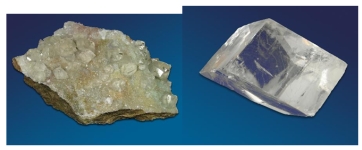 From the list provided below,choose those observations that accurately describe the mineral presented in these images.Both images show the same type of mineral.   A) This mineral displays two directions of cleavage. B) This mineral effervesces with dilute HCl without being pulverized into a fine powder. C) This mineral flakes into thin sheets.