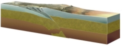 On this figure of a continental collision, which continent would have had subduction-related magmatism before the collision?   A)  the continent on the left B)  the continent on the right C)  both continents D)  neither continent