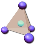 What arrangement of atoms does this diagram illustrate?   A)  cubic B)  tetrahedron C)  octahedron D)  dodecahedron