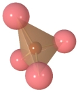 What type of atom is represented by the small brown sphere in the center of this silica tetrahedron?   A)  aluminum B)  silicon C)  iron D)  chlorine E)  sulfur