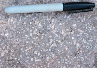 What does the texture of this rock indicate about its cooling history? The magma cooled:   A)  entirely at the surface B)  for a while at some depth and then rose to the surface where it finished solidifying C)  slowly under relatively deep conditions D)  slowly in the presence of water