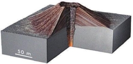 Which of the following lists the four types of volcanoes shaped like hills and mountains?   A)  Scoria cone, shield, composite, dome B)  Fissure, shield, scoria cone, dome C)  Crater, scoria cone, crater, dome