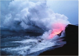 When lava flows reach the ocean, they:   A)  solidify and add land to an island B)  explode and produce layers of ash C)  form tubes and continue flowing down to the deepest seafloor
