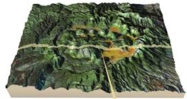 Which of the following is NOT true of calderas?   A)  They are produced by removal of easily eroded pyroclastic materials B)  They commonly contain layers of volcanic ash and volcanic domes. C)  They are bounded by steep topographic scarps with a generally basin-shaped outline. D)  They form from the collapse of the ground surface into an emptied magma chamber below.