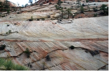The most likely cause of bedding in this image is:   A)  changes in wind speed and direction B)  changes in sediment supply C)  changes in sea level D)  wave and tide action at a beach