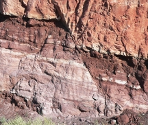 What type of structure is shown in this photograph?   A)  joint B)  cleavage C)  fault D)  anticline E)  syncline