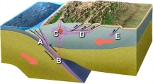 In what site on this figure would you expect low pressure/high temperature metamorphism?   A)  A B)  B C)  C D)  D E)  E