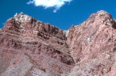 What type of feature is shown in this photograph of unmetamorphosed sedimentary rocks?   A)  a fault B)  tight folds formed at moderate to high temperatures C)  cleavage D)  columnar joints