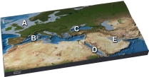 Which of the following letters marks the Red Sea?   A)  A B)  B C)  C D)  D E)  E