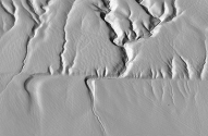 What feature suggests that this is a strike-slip fault rather than some other kind of fault?   A)  the presence of a fault scarp B)  the soft appearance of the landscape C)  the horizontal offset of the drainage channel D)  differences in vegetation across the fault E)  the lack of human development