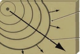 Based on the image, which of the following is true? A) Since the seismic rays are straight, we can determine that the physical properties of the material do not change. B) Since the seismic rays are straight, we can determine that the material is causing the seismic wave to slow at depth. C) Since the seismic rays are straight, we can determine that the material is causing the seismic wave to speed up at depth. D) The seismic wave is being refracted and reflected as it travels through the material in the image.