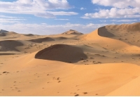 For the sand dunes shown here, which was does the prevailing wind blow?   A)  from right to left B)  from left to right C)  toward the viewer, along the crest of the dune D)  There is no way to tell for this type of dune.