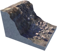 What type of slope failure is shown in this figure?   A)  rotational slide B)  creep C)  earth flow D)  debris flow E)  rock fall