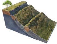 What type of slope failure is shown in this figure?   A)  rotational slide B)  creep C)  rock avalanche D)  debris flow E)  rock fall