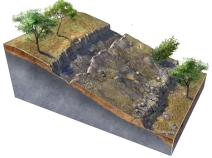 What type of slope failure is shown in this figure?   A)  rotational slide B)  creep C)  debris slide D)  debris flow E)  rock fall
