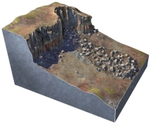 What type of slope failure is shown in this figure?   A)  rotational slide B)  creep C)  earth flow D)  debris flow E)  rock avalanche