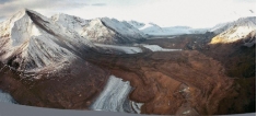 What type of slope failure is depicted in this photograph?   A)  creep B)  rock fall C)  debris avalanche D)  permafrost