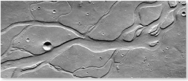The erosional features shown in this image from Mars are thought to have been formed by:   A)  running water B)  tectonics C)  wind D)  glaciers