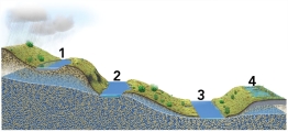 Which of these four lakes could only exist if they if they received water from precipitation or runoff from the land?   A)  1 and 2 B)  2 and 3 C)  3 and 4 D)  1 and 4 E)  2 and 4