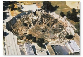 Collapse of the roof of a cave can produce a:   A)  sinkhole B)  stalagmite C)  caldera D)  travertine formation E)  stalactite