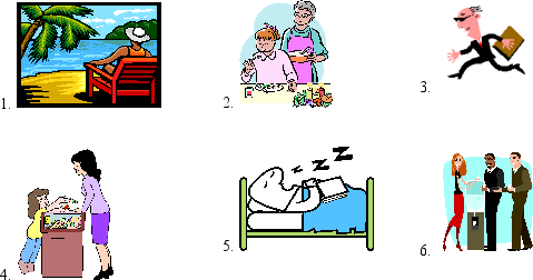 Usate il passato prossimo e scrivete quello che fanno le persone.(Using the passato prossimo write what each person is doing.)   1.Gino . 2.La nonna e la nipote . 3.Il signor Mazzaferro . 4.La bambina . 5.Il professor Femia . 6.Stefano, Rocco, e tu .<div style=padding-top: 35px> 