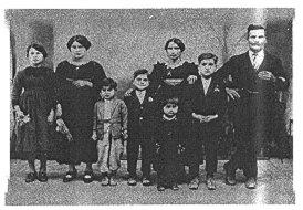 Ecco una foto dei tuoi nonni e della loro famiglia.Tu sei il più piccolo o la più piccola.Descrivi le persone nella foto, usando otto nomi diversi per ogni membro della famiglia e indicando il rapporto di parentela.Scrivi sei frasi.(Here is a photo of your grandparents and their family.You are either the youngest boy or girl.Make up eight names for the people below and give a kinship title.Write six sentences describing who they are.)