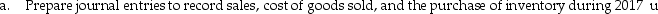 The following data pertain to Home Office Company for the year ended December 31,2017:      b.Compute the balance in the inventory account on December 31,2017.