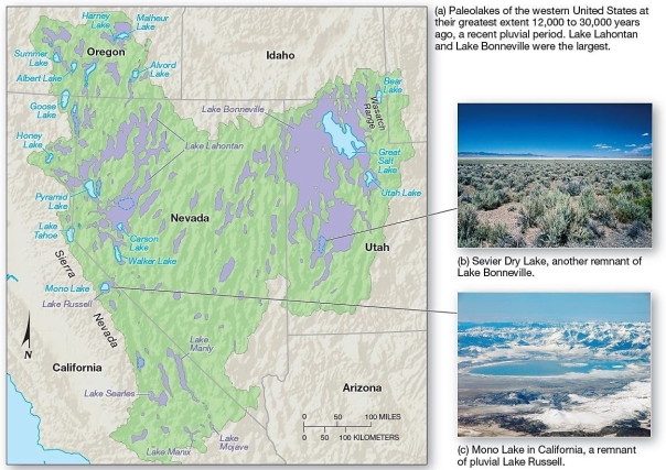  Paleolakes in the western United States  Which of the following is not an example of a pluvial lake? A) Lake Superior B) Lake Bonneville C) Lake Lahontan D) Lake Russell E) Lake Manly