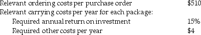 The Allianz Company produces a specialty wood furniture product,and has the following information available concerning its inventory items:   Annual demand is 35,000 packages per year.The purchase price per package is $52. How many deliveries will be required at the economic order quantity? A) 16.36 deliveries B) 15.91 deliveries C) 20.12 deliveries D) 23.14 deliveries