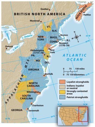 According to Map 7.2: Loyalist Strength and Rebel Support,which of the following was a loyalist stronghold?   A)  Norfolk,VA B)  Boston C)  Maryland D)  Eastern North Carolina