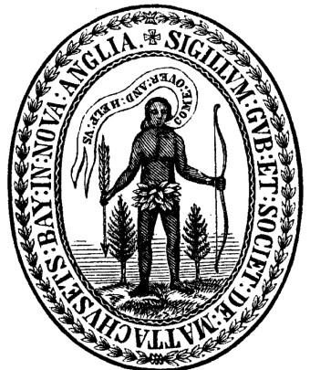 What does the seal of the Massachusetts Bay colony tell us about English attitudes toward Native Americans?   A)  They respected them and treated them as equals. B)  They saw them as enemies. C)  They saw them as in need of help and guidance from the English. D)  They denied their existence entirely.