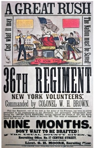 Why might have this federal recruiting poster have exclaimed:  Don't wait to be drafted! ?   A)  Because being drafted was more shameful than enlisting B)  Because those who waited to be drafted were given more dangerous jobs C)  Because the instatement of a draft would signify that the Union was in grave danger of losing the war D)  Because the draft was associated with the South
