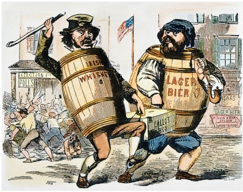 This Know-Nothing cartoon promoted stereotypes of which two groups?   A)  The abolitionists and slaveholders B)  Democrats and Republicans C)  Irish and German immigrants D)  Slaves and poor southern whites