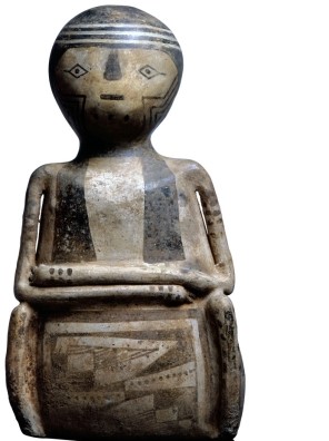 What can historians learn about the Anasazi people from their effigy figures?   A)  That the Anasazi demonstrated sophisticated pottery methods B)  That human effigies were extremely common among the Anasazi C)  That the Anasazi people held unique burial practices that were not found elsewhere in America D)  That the Anasazi were a warlike people