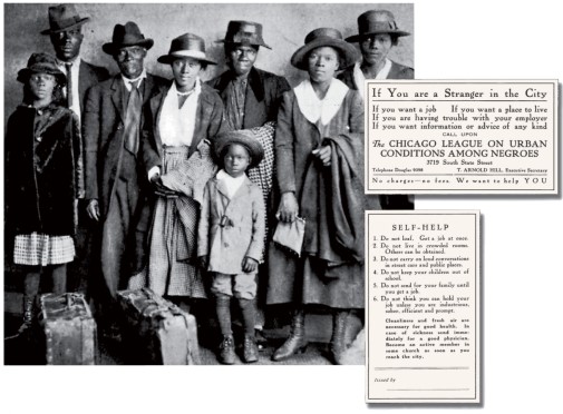 What important trait was emphasized in the  self-help card  distributed by the  Chicago League on Urban Conditions among Negros ?   A)  Cleanliness B)  A loud speaking voice C)  Religious devotion D)  Friendliness