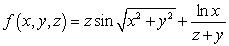 Find the partial derivatives   , and   of the function   .