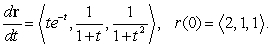 The path of a particle satisfies   At   , the particle is located at: A)    . B)    . C)    . D)    . E)  The data are not sufficient.