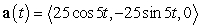 The acceleration vector of a moving particle is   . Its initial position is   , and its initial velocity is   . Find the vector position at time   .