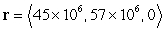 The angular momentum in kg m<sup>2</sup>/s of Mercury when it is located at   km relative to the Sun and has a velocity   m/s and mass   kg is: A)    . B)    . C)    . D)    . E)  none of the above.