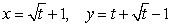Express the parametric curve by an equation in   and    