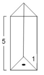 A tank in the shape of a prism and filled with water has a height of 5 m. The cross sections are equilateral triangles with a side of 1 m. Water leaks through a hole of area 0.01   at the bottom of the tank.    A) Find the water level   at time   .  B) How long does it take for the tank to empty?