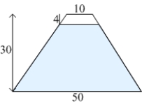 The face of a dam is an isosceles trapezoid of height 30 ft and bases 10 ft and 50 ft. The dam is oriented vertically with the larger base at the bottom. Find the force on the dam if the water level is 4 ft below the top of the dam. (The density of the water is   .)  