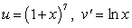 To evaluate the integral   by Integration by Parts, the convenient choice is A)    B)    C)    D)    E)   
