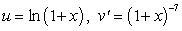 To evaluate the integral   by Integration by Parts, the convenient choice is A)    B)    C)    D)    E)   