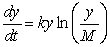 Consider the Gompertz differential equation   . Define the function   by   . The differential equation for   is, A)    B)    C)    D)    E)   
