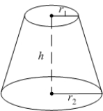 Find the volume of the solid shown in the figure if the radius of the upper circle is   , the radius of the bottom circle is   and the height of the solid is   .  
