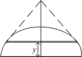 Find the volume of the solid whose base is the semi-circular region   and the cross sections perpendicular to the y-axis are isosceles right triangles whose hypotenuse lie on the base of the solid.  